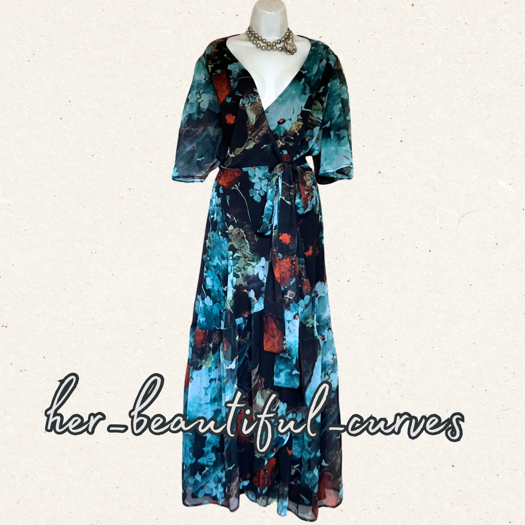 HOPE & IVY FLORAL PRINT WEDDIN OCCASION PARTY REAL WRAP DRESS SIZE 24