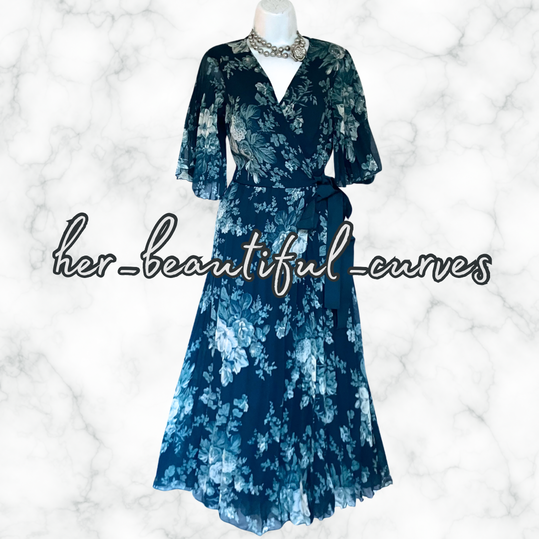 ASOS FLORAL PRINT PLEATED MIDI OCCASION PARTY REAL WRAP DRESS SIZE 16