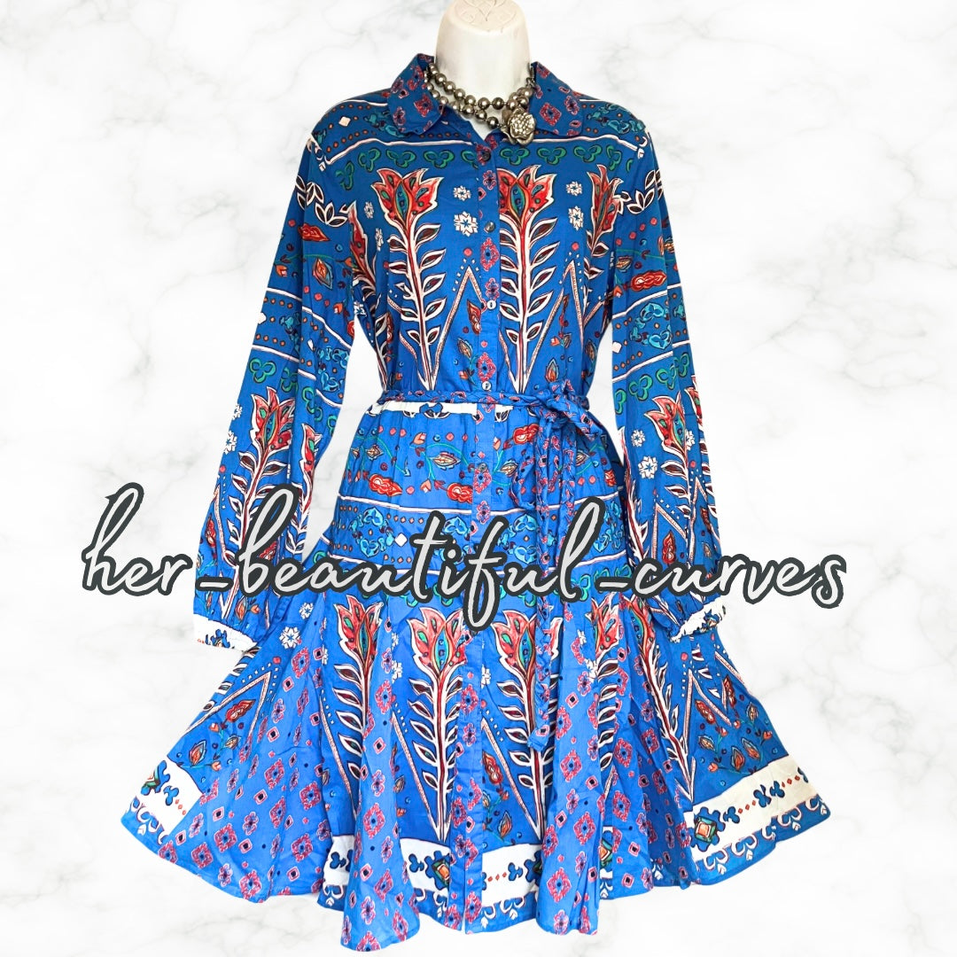 MONSOON 100% COTTON FLORAL PRINT SHIRT OCCASION PARTY DRESS SIZE 14