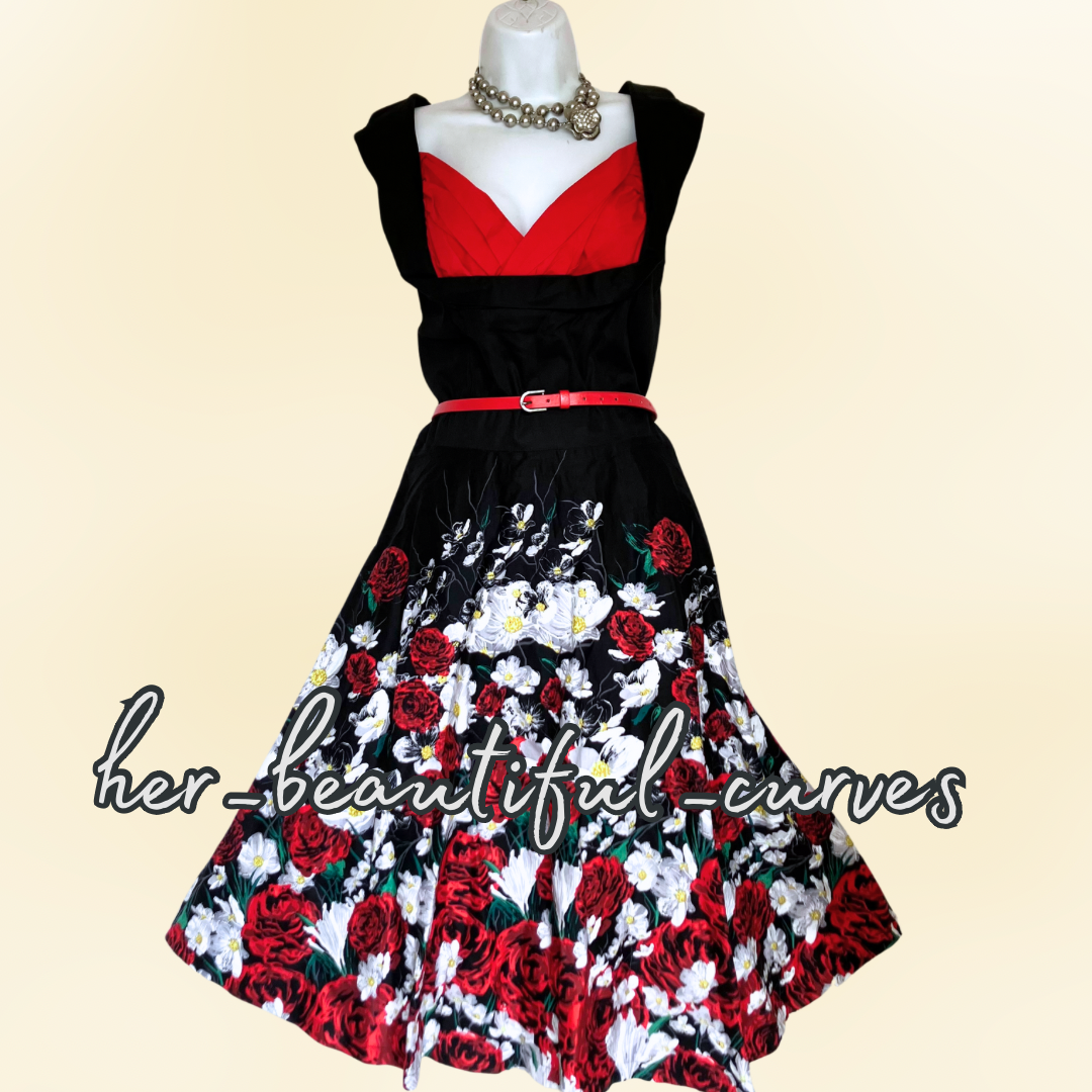LINDY BOP ROSES PRINT VINTAGE STYLE OCCASION PARTY DRESS SIZE 22 new