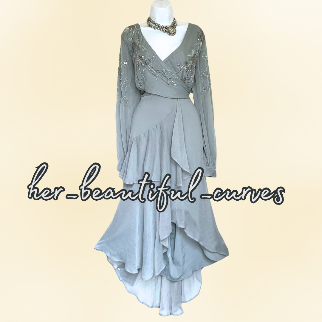 ASOS SEQUINED BEADED EMBELLISHED HI LOW WEDDING OCCASION PARTY DRESS SIZE 22