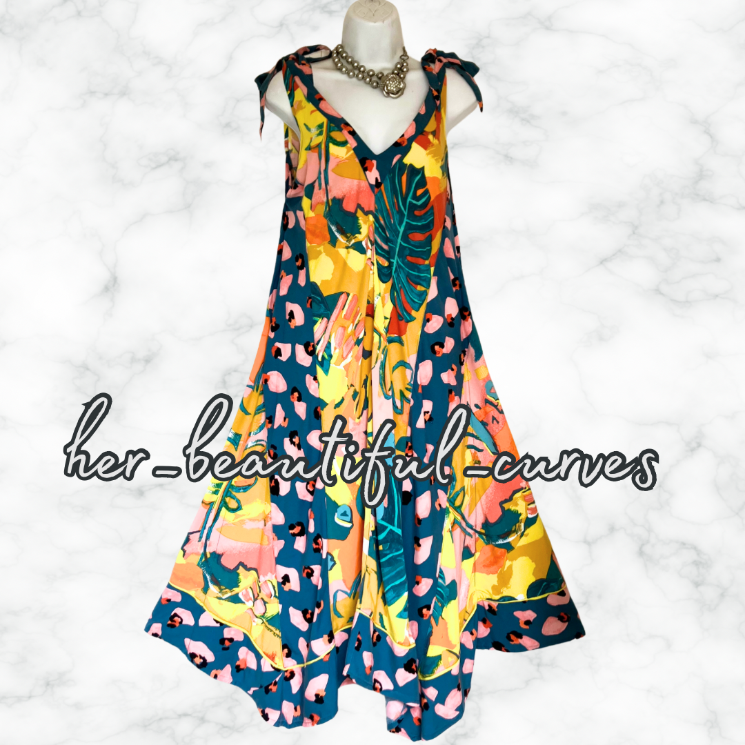 MONSOON ART DECO FLORAL HANDKERCHIEF HEM OCCASION PARTY DRESS SIZE L SIZE 16