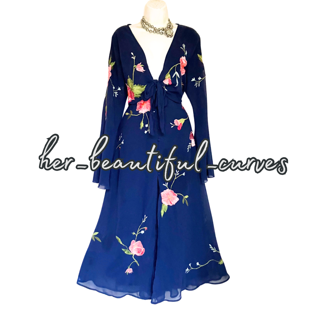 ASOS BLACK EMBROIDERED FLORAL OCCASION WEDDING PARTY DRESS SIZE 18