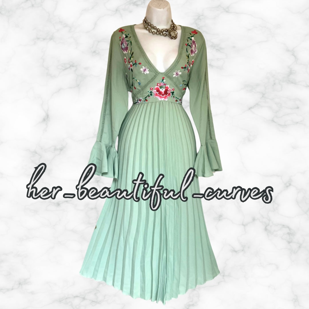 ASOS Embroidered FLORAL MIDI OCCASION PARTY DRESS SIZE 16