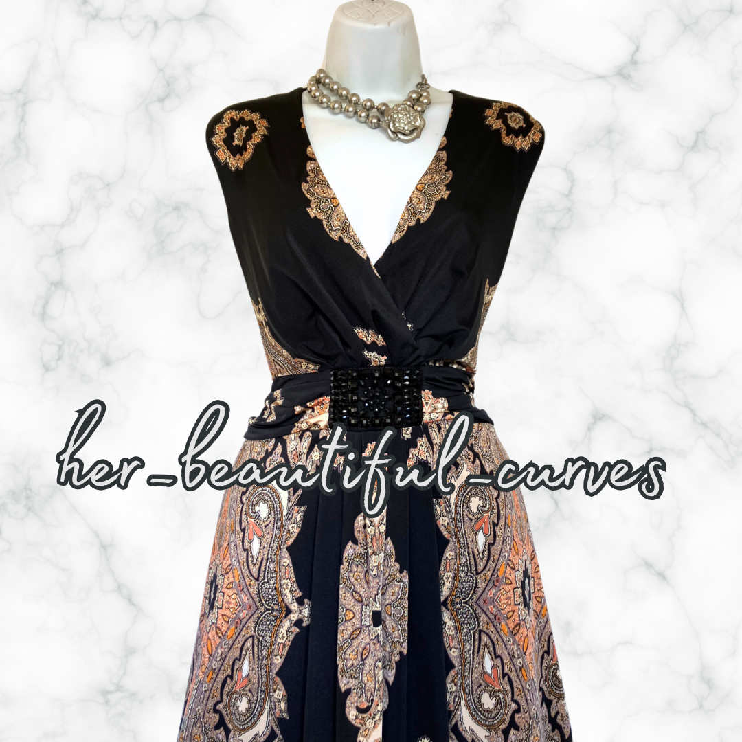 MONSOON PAISLEY & HERITAGE PRINT JERSEY MAXI PARTY DRESS SIZE 20