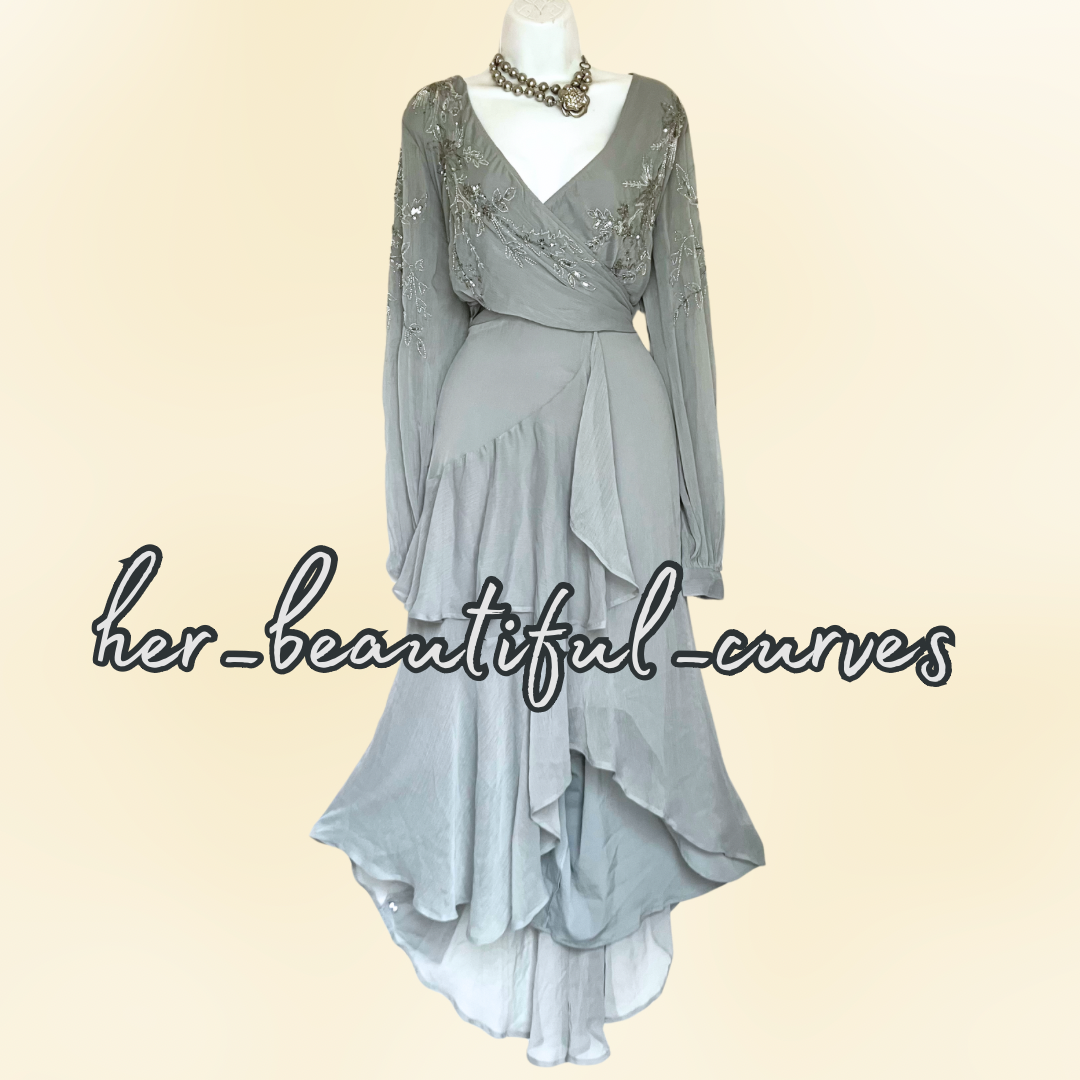 ASOS SEQUINED BEADED EMBELLISHED HI LOW WEDDING OCCASION PARTY DRESS SIZE 22