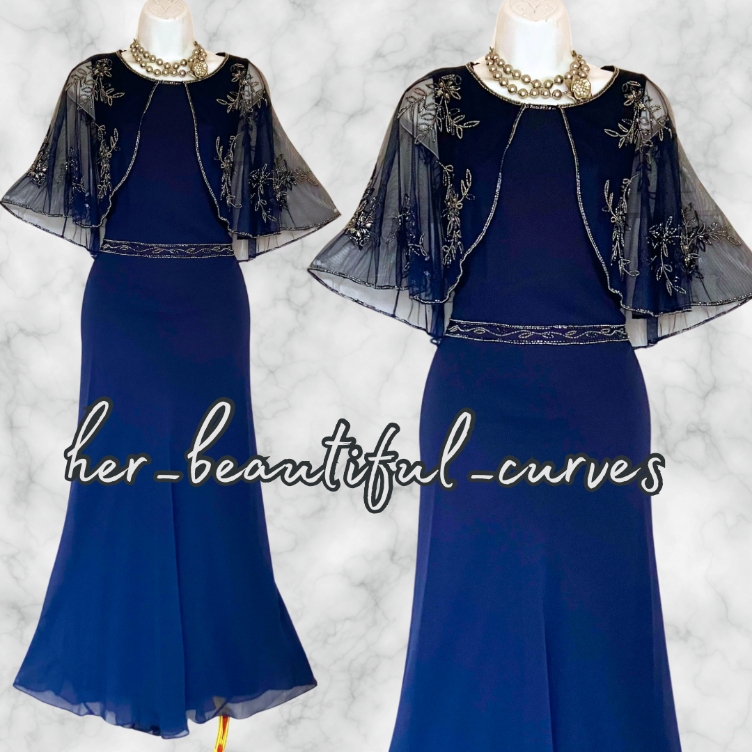 NIGHTINGALES NAVY BEADED EMBELLISHED OCCASION EVENING DRESS SIZE 16 new