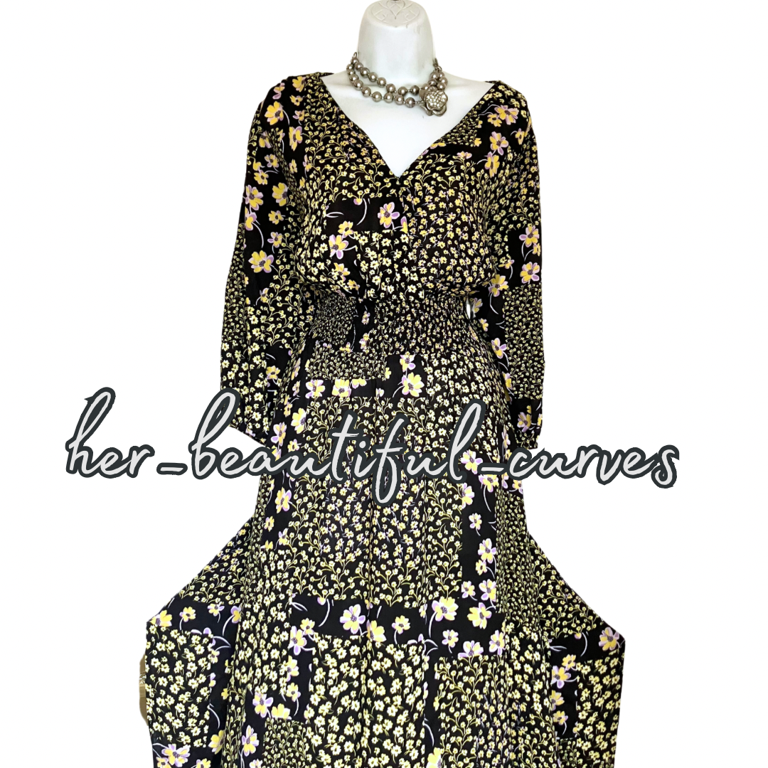 JOE BROWNS FLORAL PRINT HANDKERCHIEF HEM MIDI PARTY DRESS SIZE 20