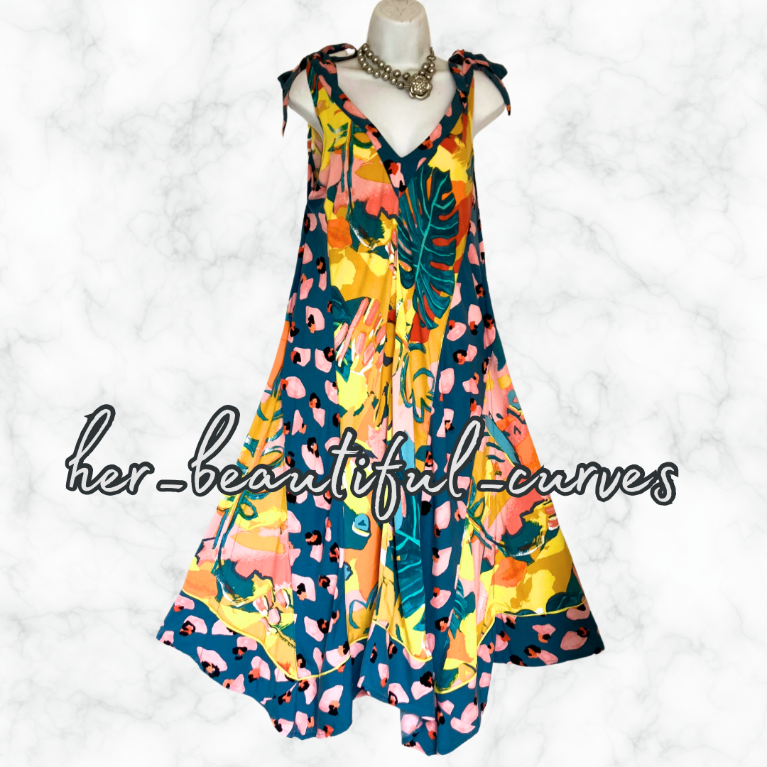 MONSOON ART DECO FLORAL HANDKERCHIEF HEM OCCASION PARTY DRESS SIZE L SIZE 16