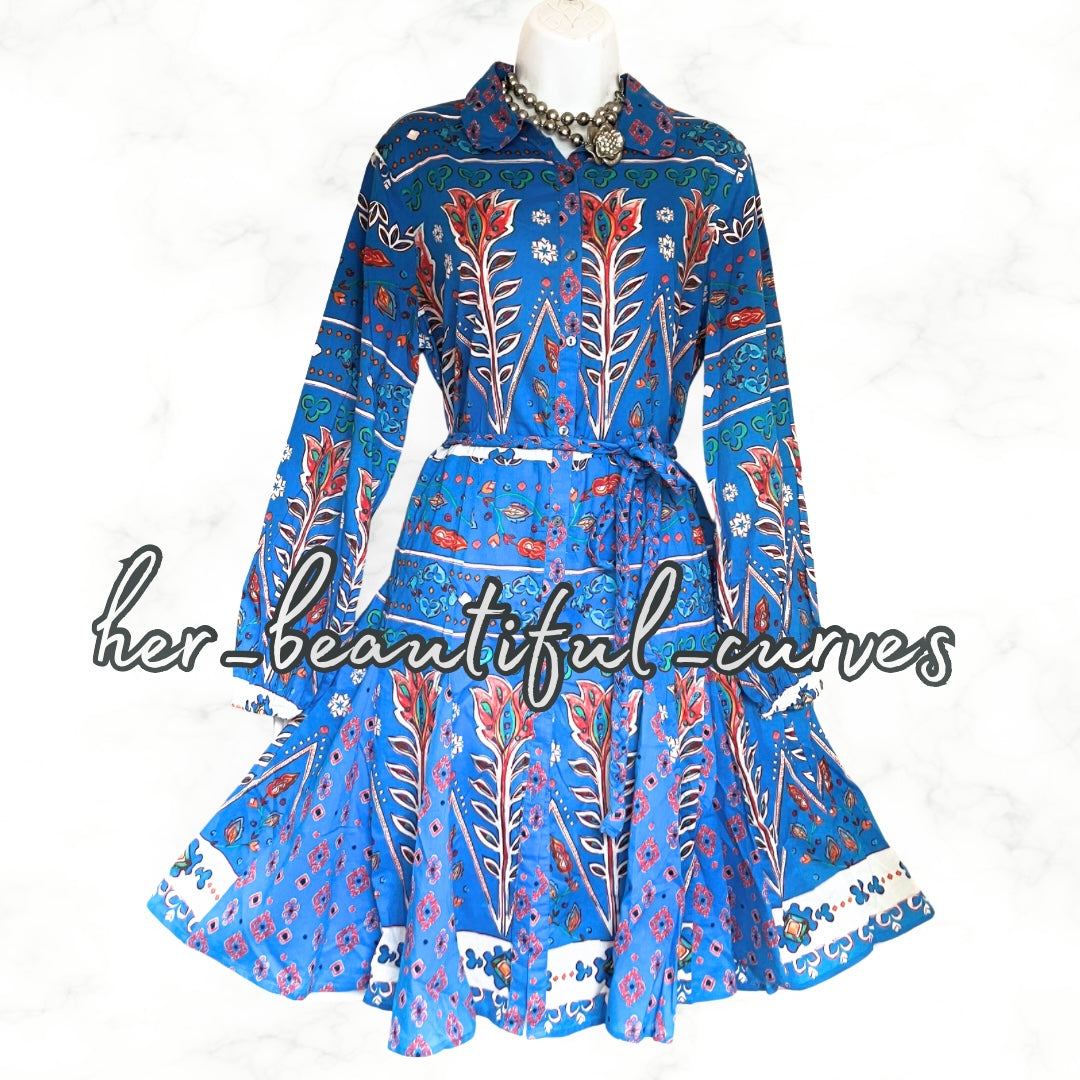 MONSOON 100% COTTON FLORAL PRINT SHIRT OCCASION PARTY DRESS SIZE 14