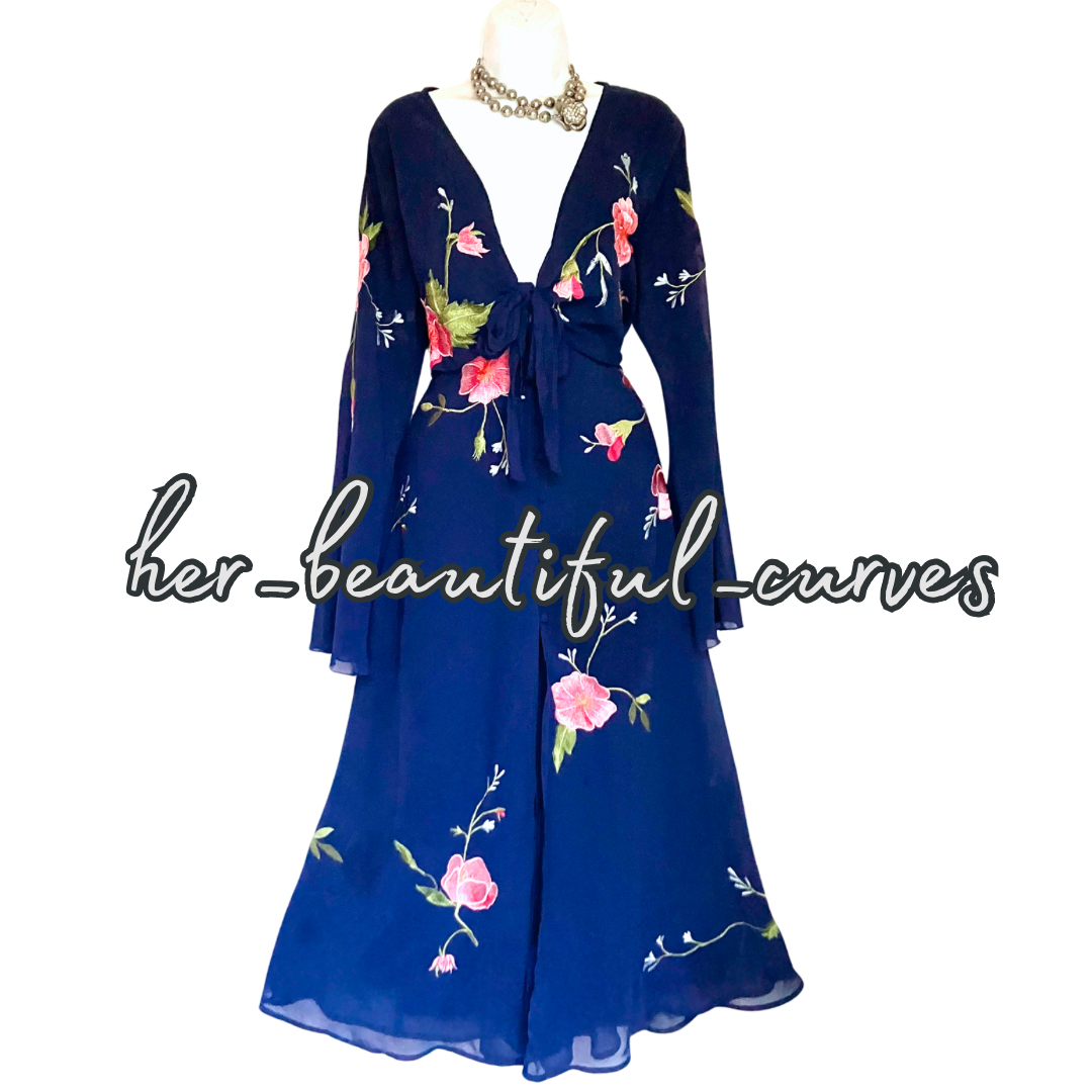 ASOS BLACK EMBROIDERED FLORAL OCCASION WEDDING PARTY DRESS SIZE 18