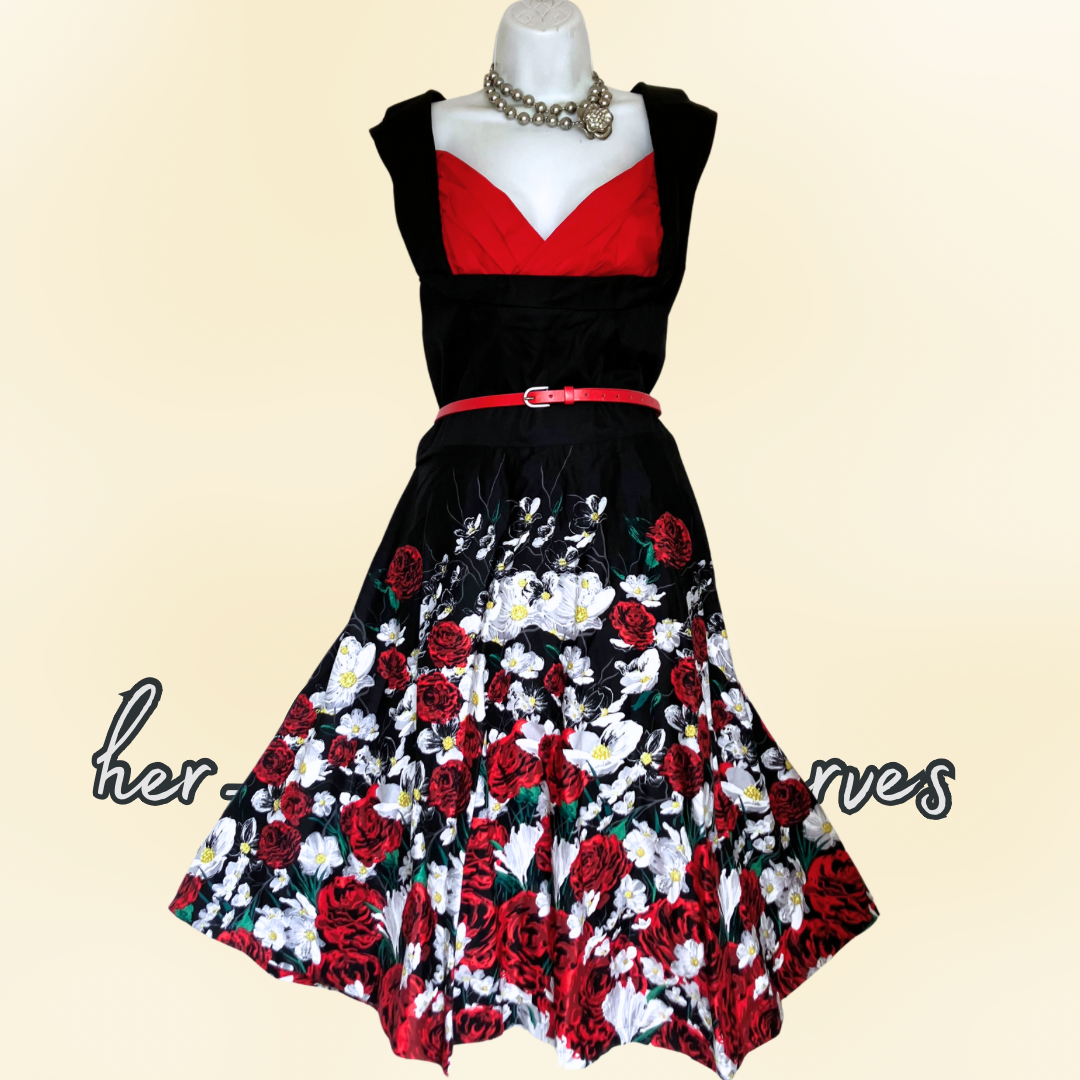 LINDY BOP ROSES PRINT VINTAGE STYLE OCCASION PARTY DRESS SIZE 22 new