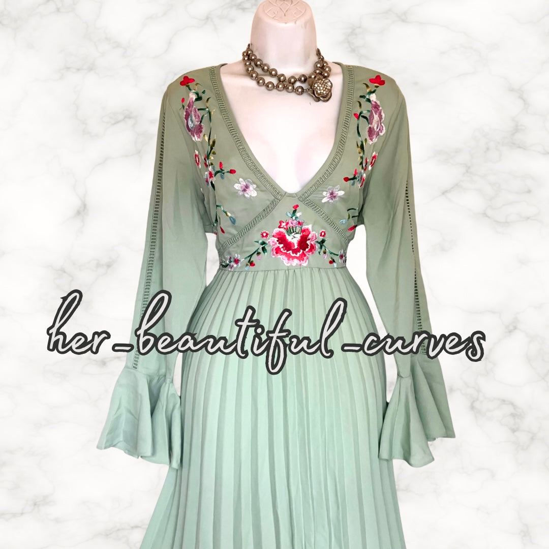 ASOS Embroidered FLORAL MIDI OCCASION PARTY DRESS SIZE 16