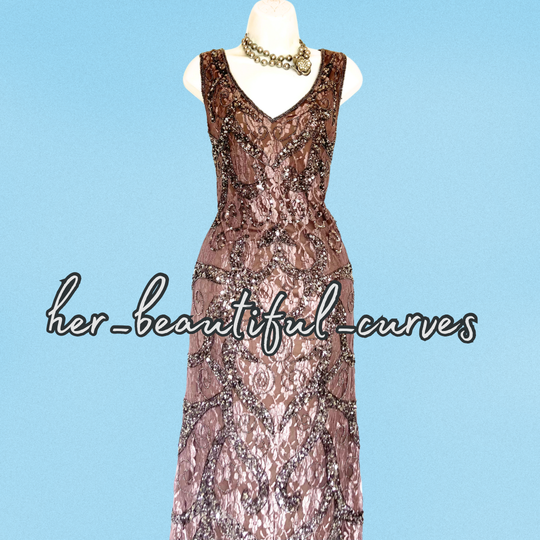 PISARRO NIGHTS BEADS SEQUINS EMBELLISHED WEDDING OCCASION PARTY DRESS SIZE 18