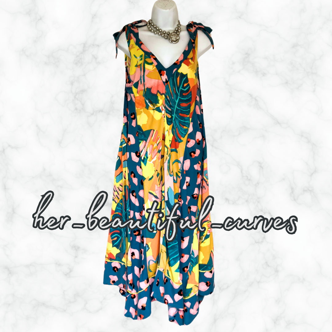 MONSOON ART DECO FLORAL HANDKERCHIEF HEM OCCASION PARTY DRESS SIZE L SIZE 16