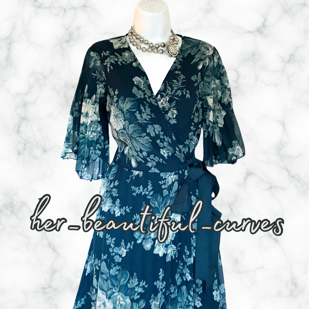 ASOS FLORAL PRINT PLEATED MIDI OCCASION PARTY REAL WRAP DRESS SIZE 16
