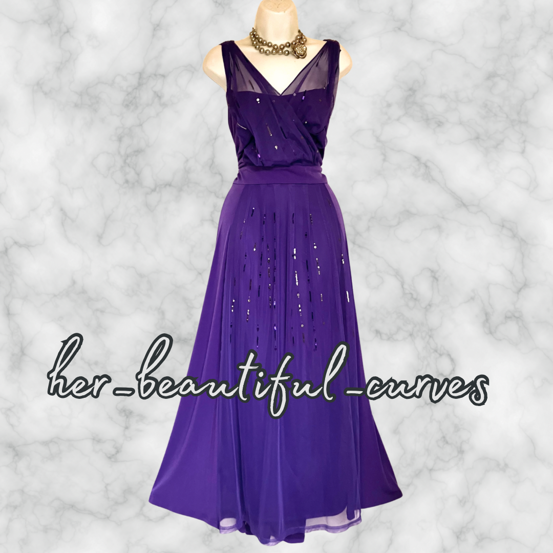 DAVID EMANUEL PURPLE SEQUINS WEDDING OCCASION EVENING PARTY DRESS SIZE 22