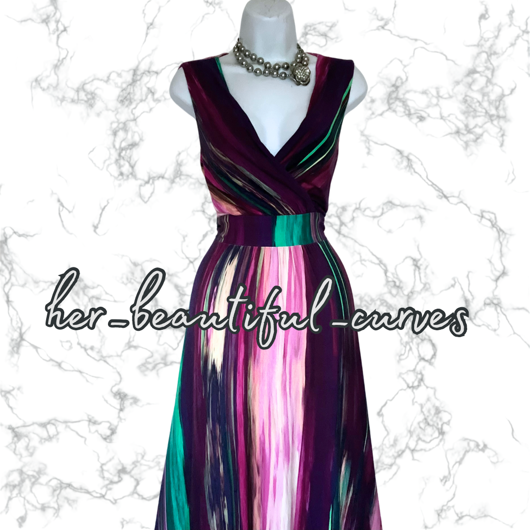 PHASE EIGHT ART DECO PRINT JERSEY MAXI WEDDING OCCASION PARTY DRESS SIZE 16