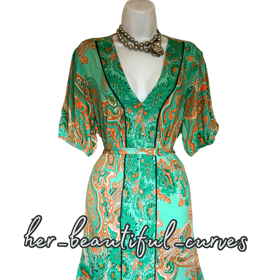 MONSOON PAISLEY PRINT JERSEY WEDDING OCCASION PARTY DRESS SIZE XL fits 20/22