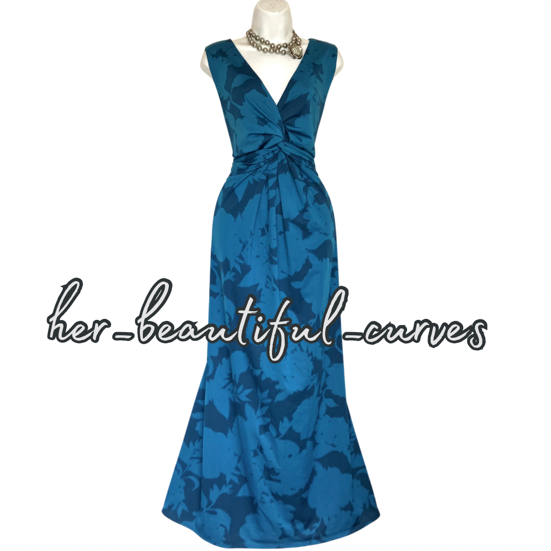 PORTRAIT EMPIRE LINE FLORAL PRINT MAXI JERSEY OCCASION PARTY DRESS SIZE 24