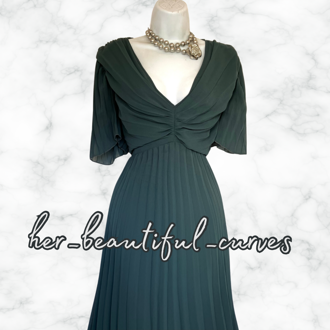 ASOS GREEN PLEATED WEDDING OCCASION PARTY DRESS SIZE 16
