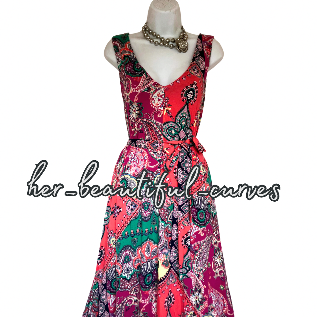 MINSOON PAISLEY HERITAGE JERSEY WEDDING OCCASION PARTY DRESS SIZE L fits 16/18