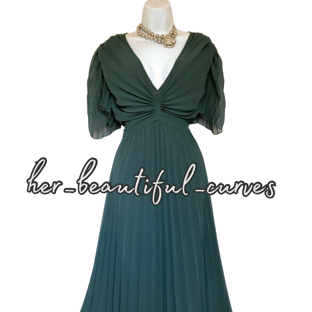 ASOS DARK GREEN PLEATED WEDDING OCCASION PARTY DRESS SIZE 20