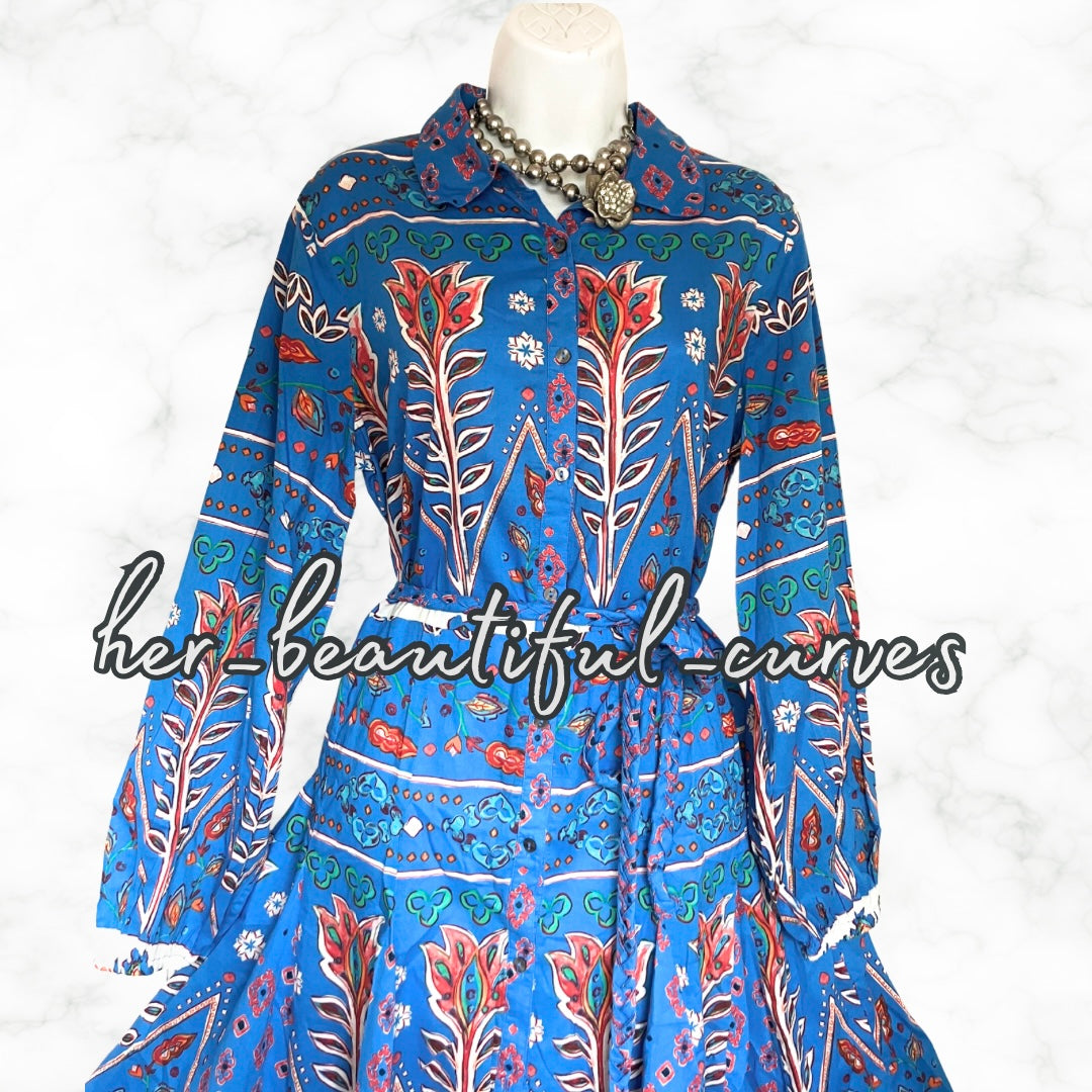 MONSOON 100% COTTON FLORAL PRINT SHIRT OCCASION PARTY DRESS SIZE 14