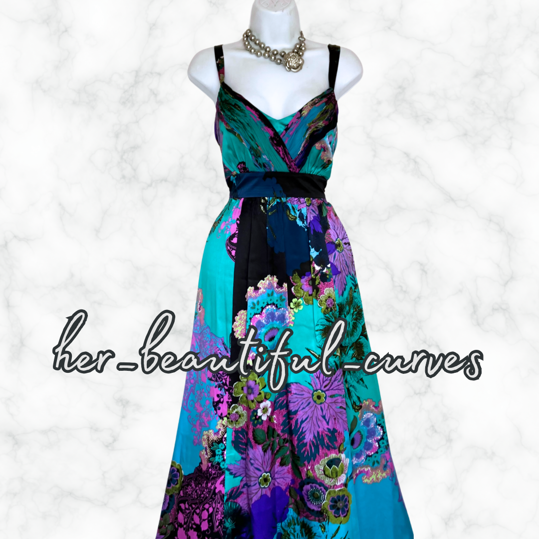 MONSOON SILK FLORAL PRINT WEDDING OCCASION PARTY DRESS SIZE 16