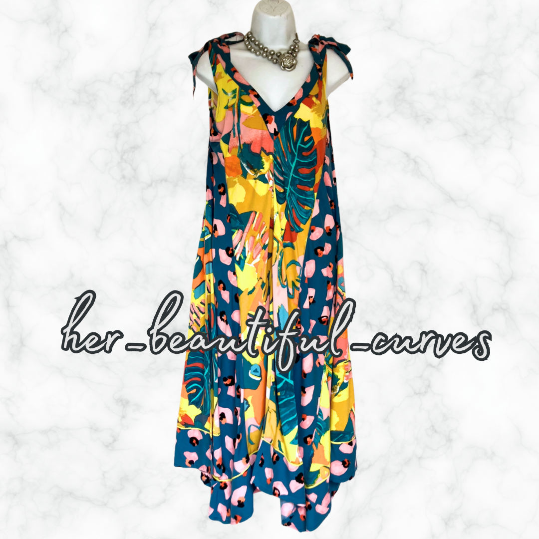 MONSOON ART DECO FLORAL HANDKERCHIEF HEM OCCASION PARTY DRESS SIZE L SIZE 16