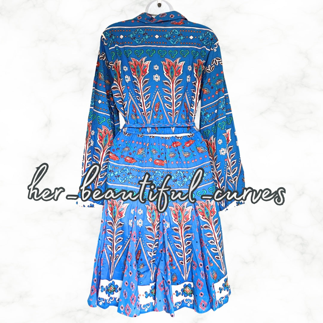 MONSOON 100% COTTON FLORAL PRINT SHIRT OCCASION PARTY DRESS SIZE 14