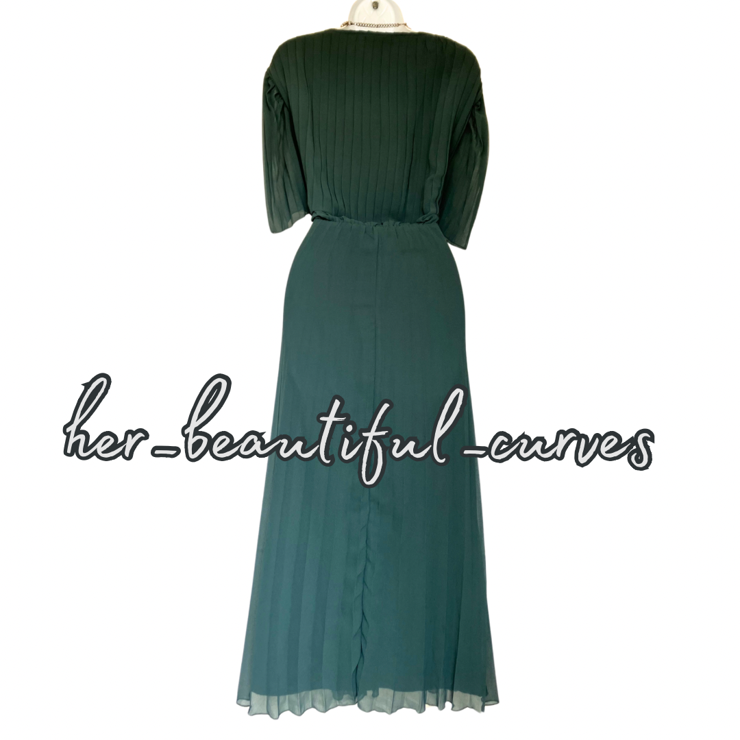 ASOS DARK GREEN PLEATED WEDDING OCCASION PARTY DRESS SIZE 20