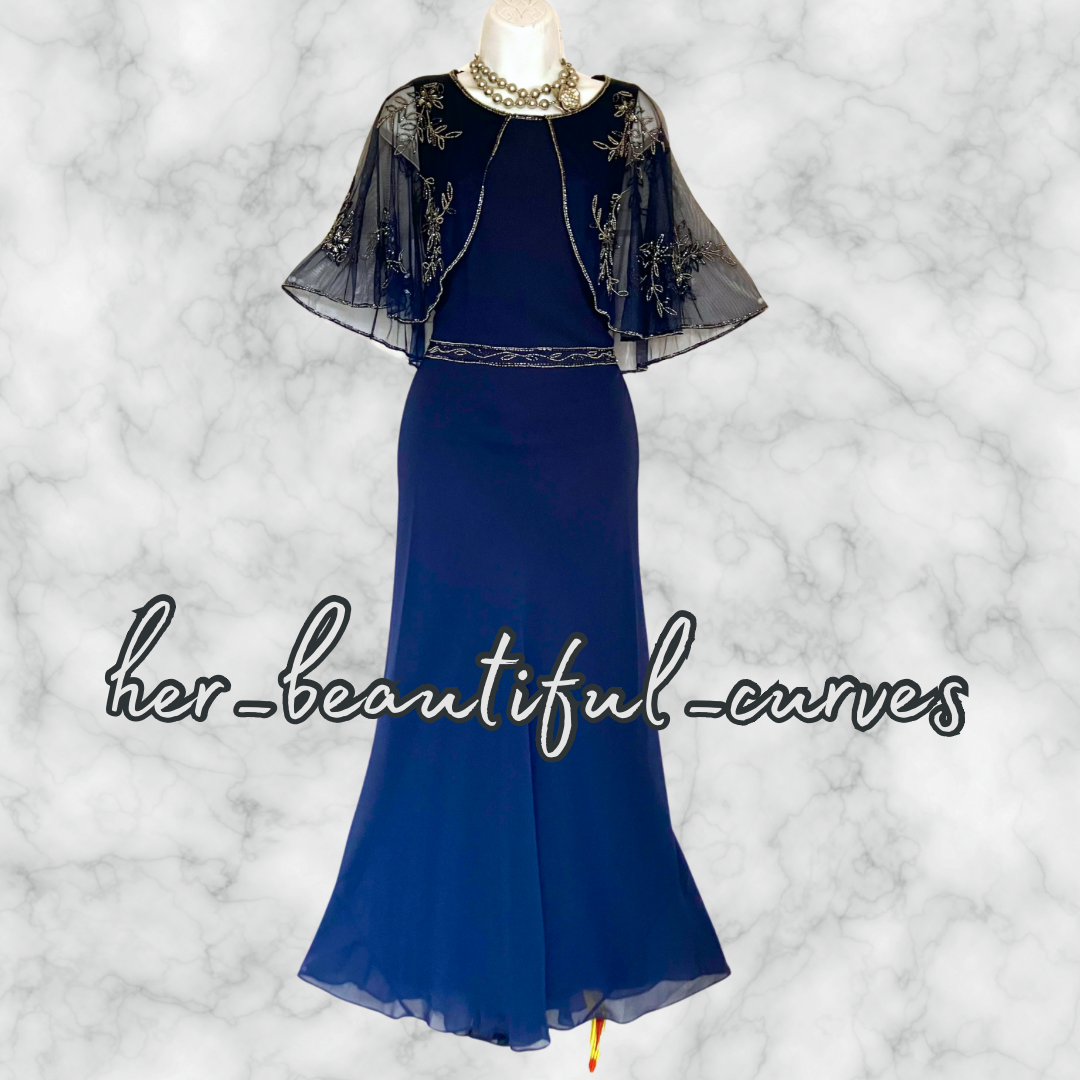 NIGHTINGALES NAVY BEADED EMBELLISHED OCCASION EVENING DRESS SIZE 16 new