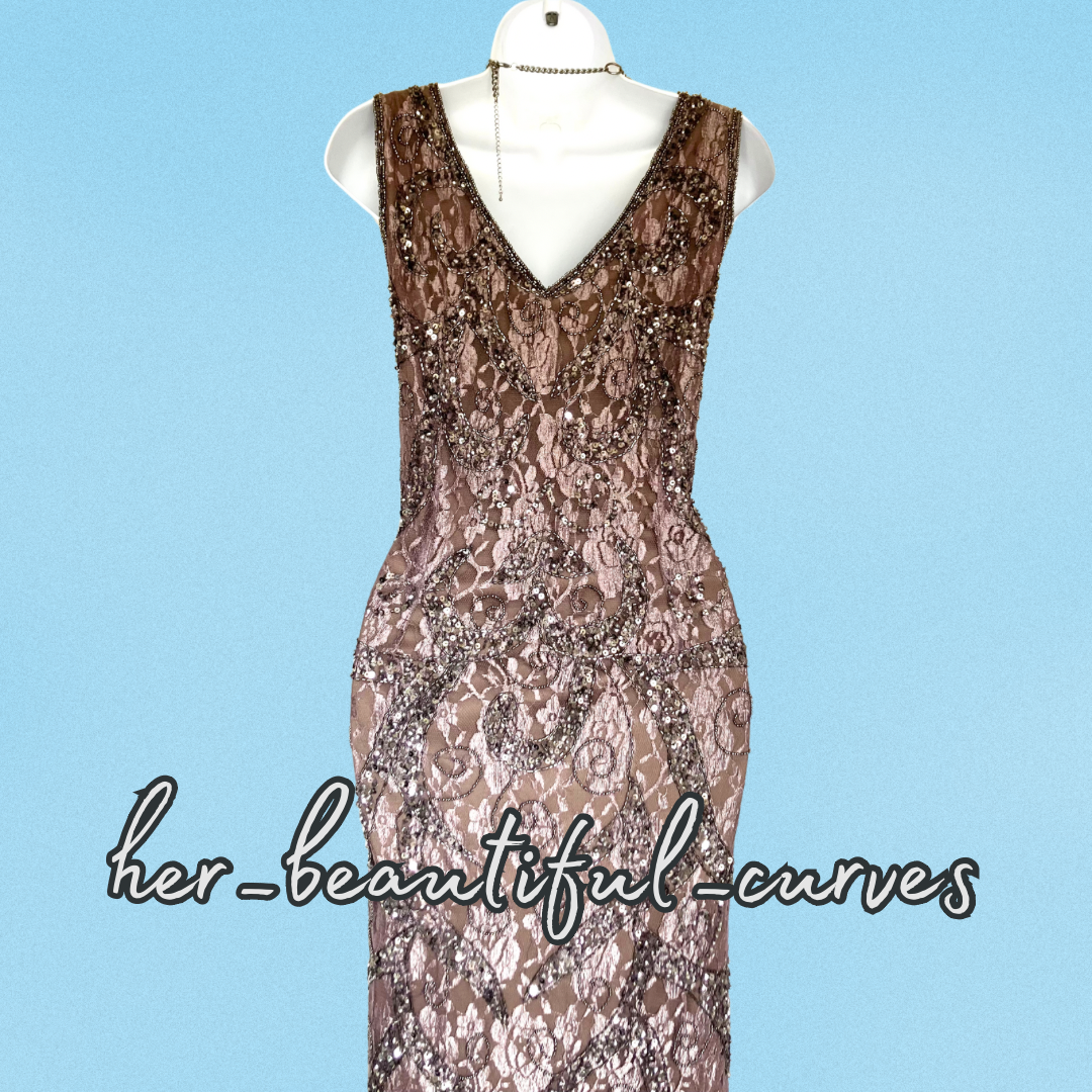 PISARRO NIGHTS BEADS SEQUINS EMBELLISHED WEDDING OCCASION PARTY DRESS SIZE 18
