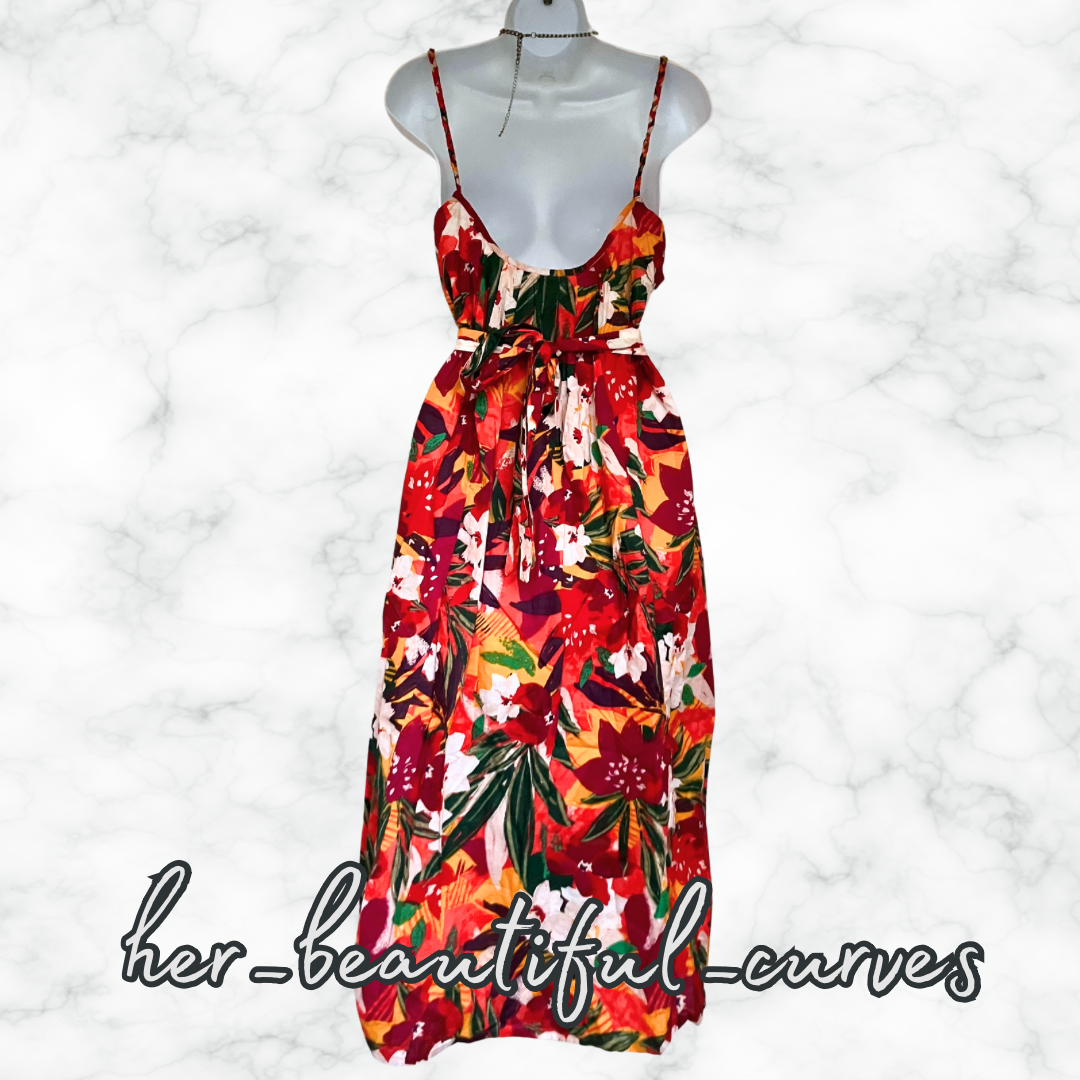 MONSOON FLORAL PRINT COTTON WEDDING OCCASION PARTY DRESS SIZE L Size 16/18