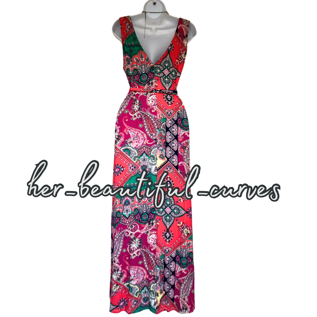 MINSOON PAISLEY HERITAGE JERSEY WEDDING OCCASION PARTY DRESS SIZE L fits 16/18
