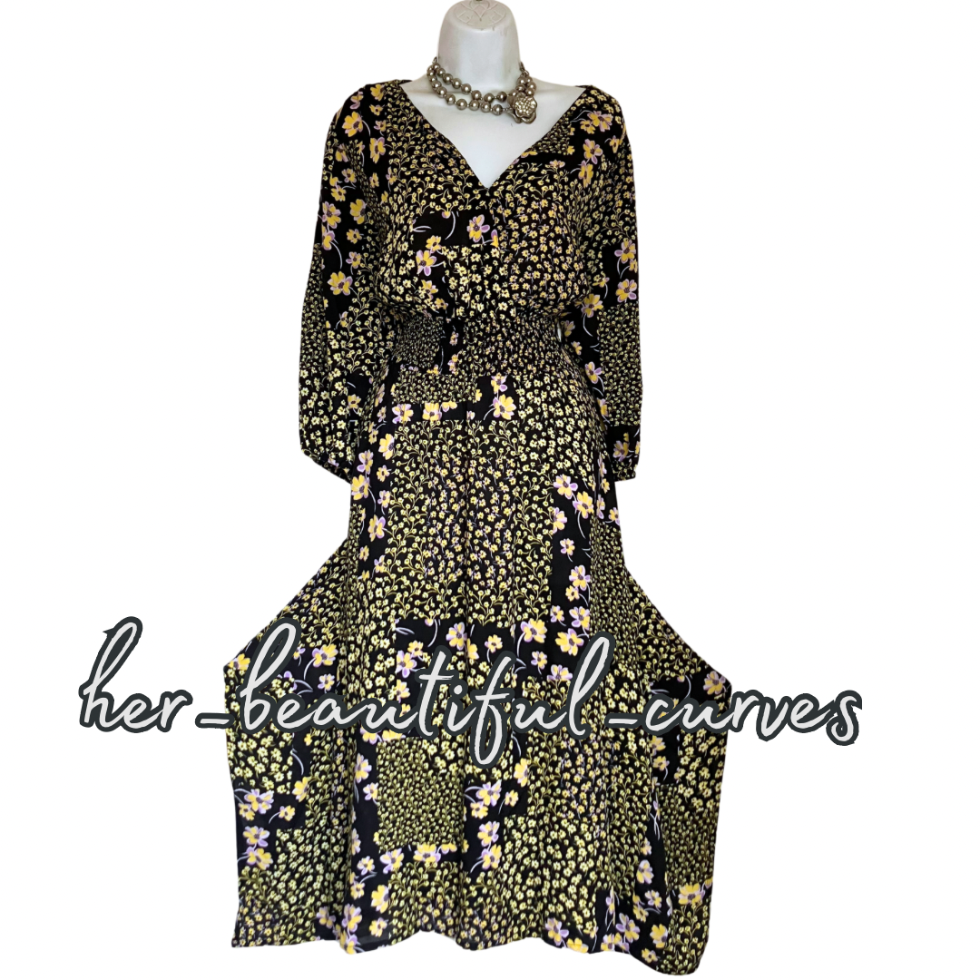 JOE BROWNS FLORAL PRINT HANDKERCHIEF HEM MIDI PARTY DRESS SIZE 20