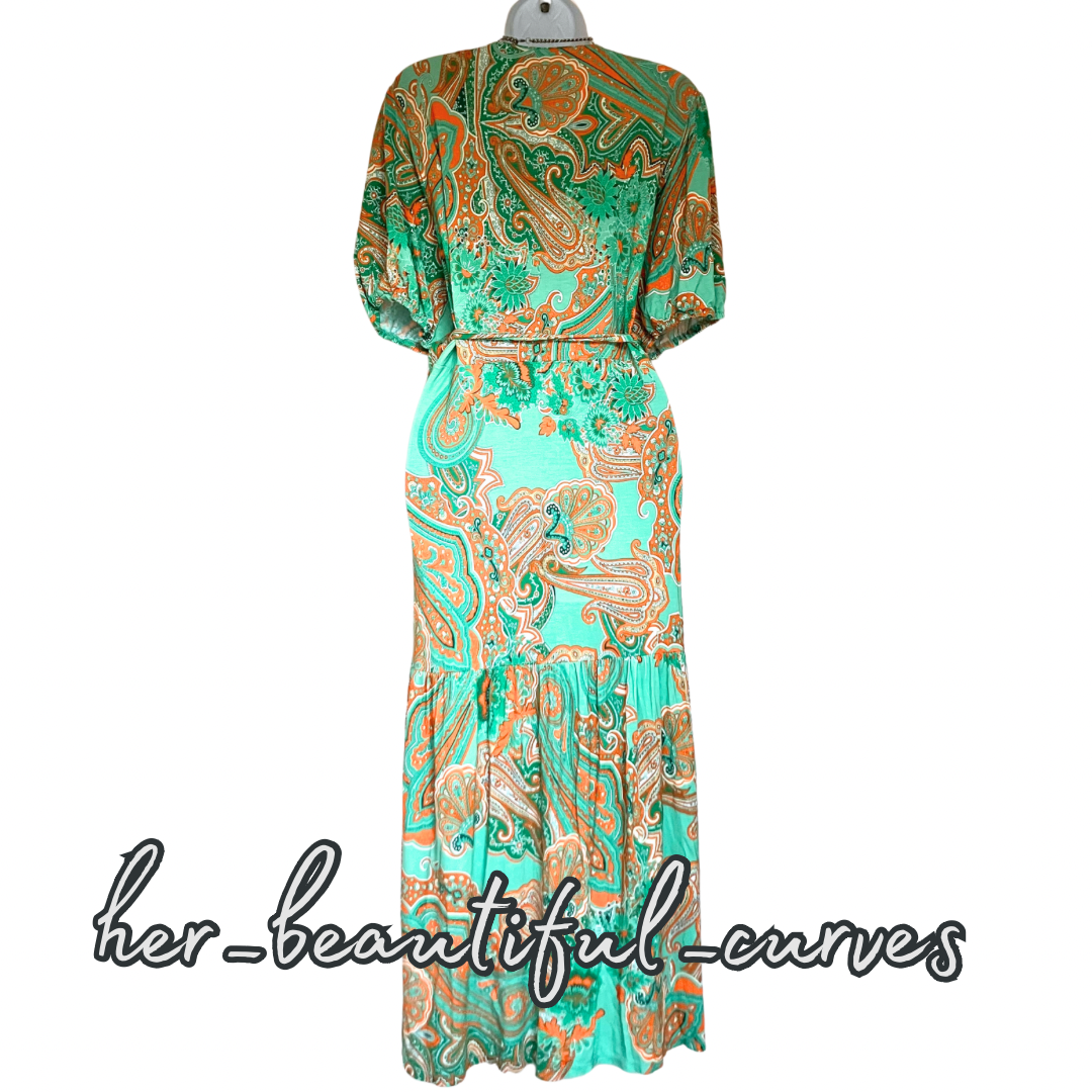 MONSOON PAISLEY PRINT JERSEY WEDDING OCCASION PARTY DRESS SIZE XL fits 20/22