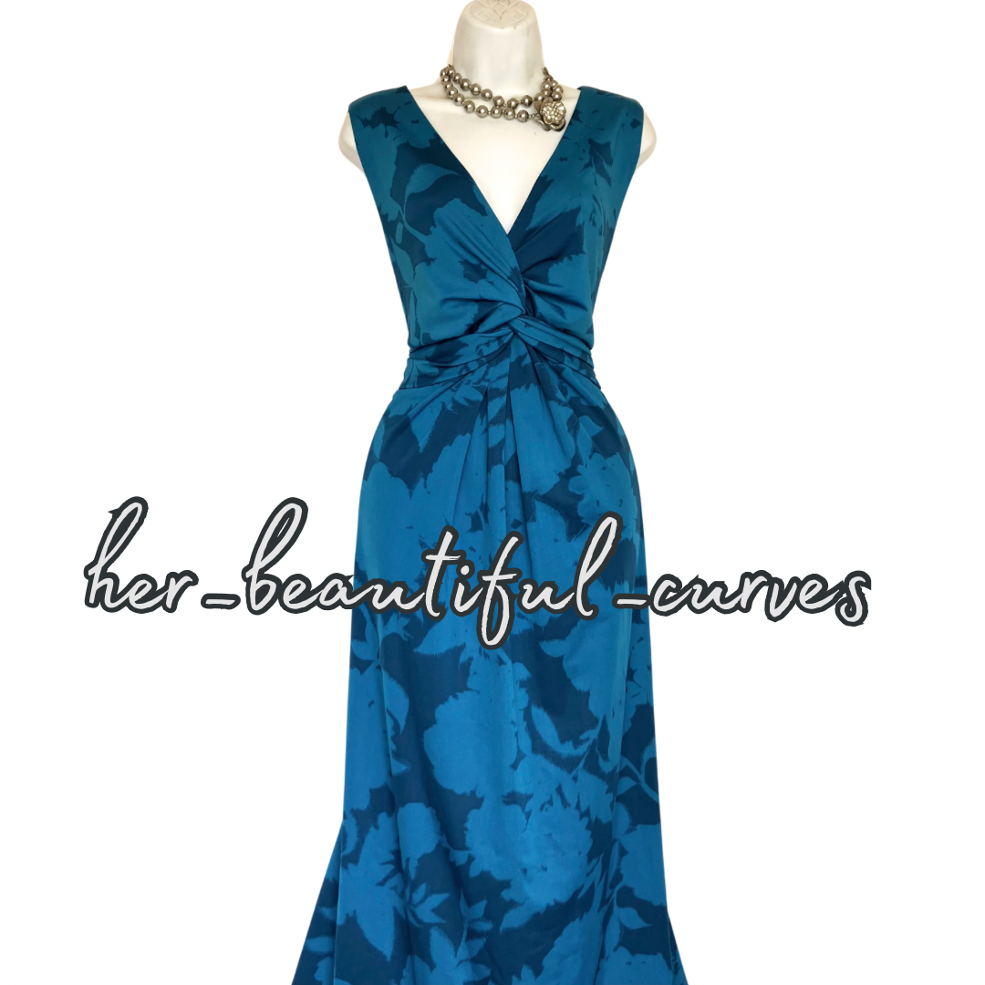 PORTRAIT EMPIRE LINE FLORAL PRINT MAXI JERSEY OCCASION PARTY DRESS SIZE 24