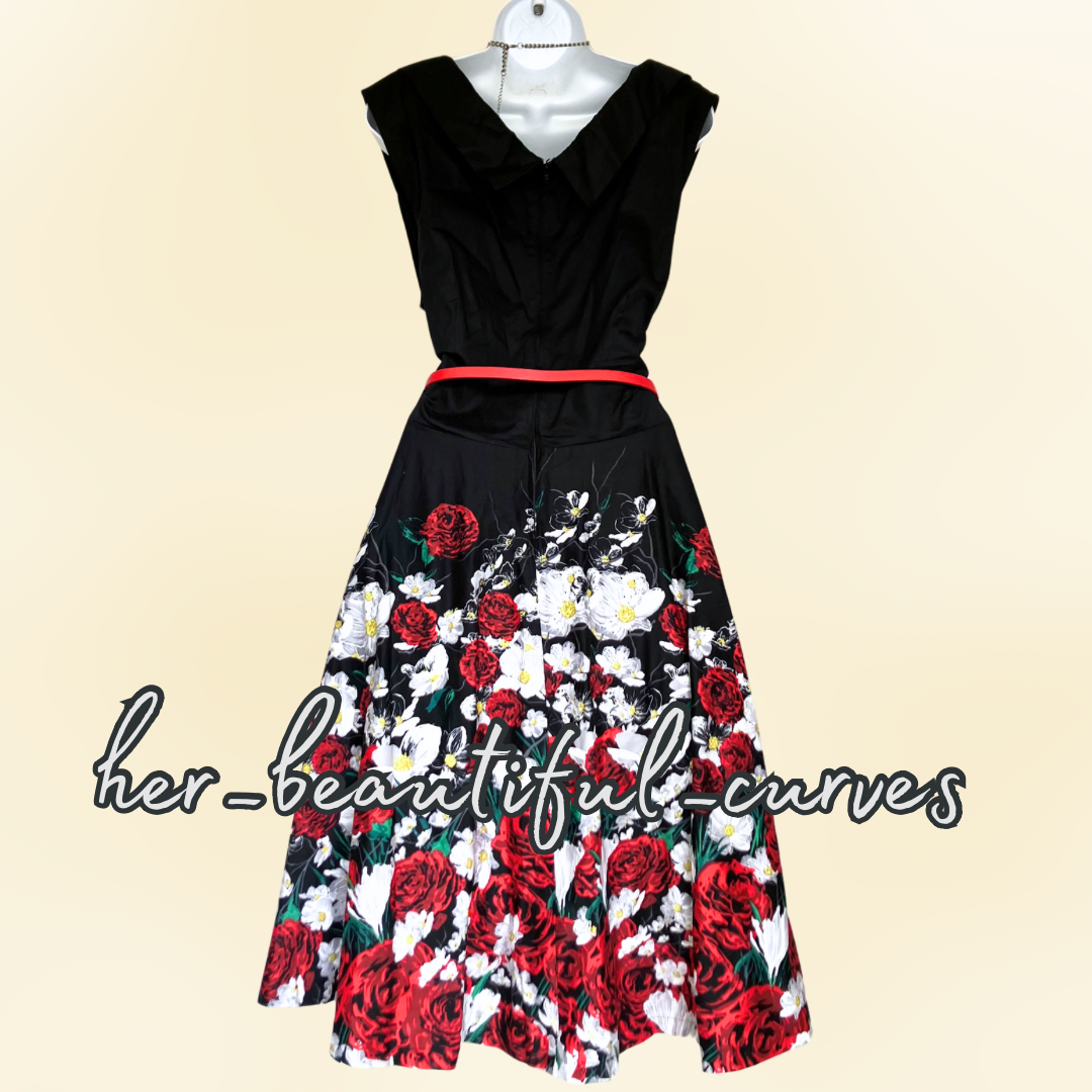 LINDY BOP ROSES PRINT VINTAGE STYLE OCCASION PARTY DRESS SIZE 22 new