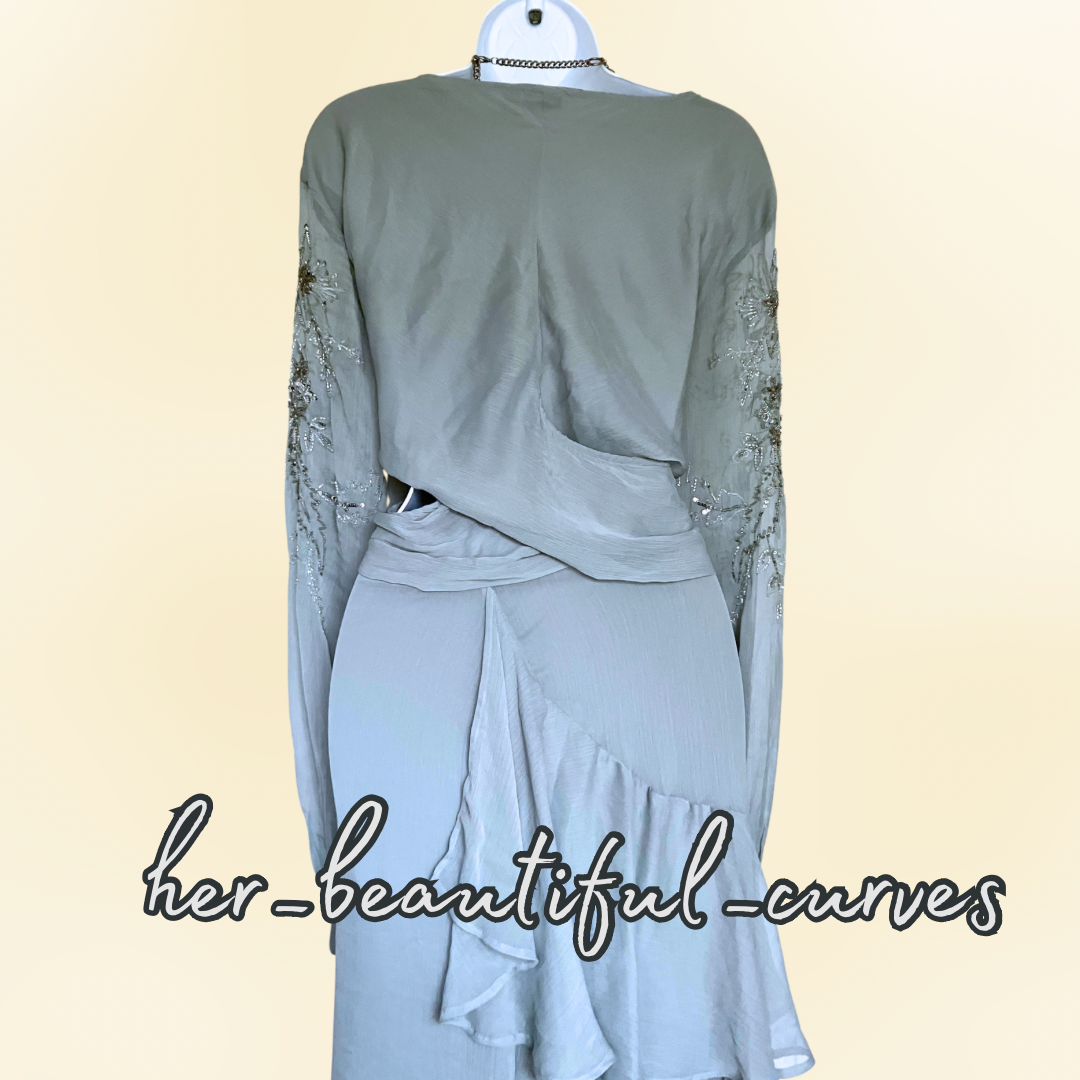 ASOS SEQUINED BEADED EMBELLISHED HI LOW WEDDING OCCASION PARTY DRESS SIZE 22