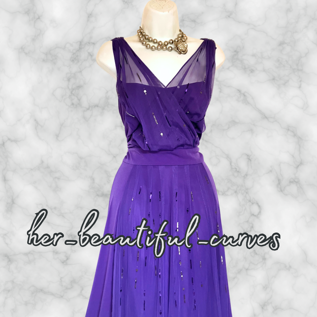 DAVID EMANUEL PURPLE SEQUINS WEDDING OCCASION EVENING PARTY DRESS SIZE 22