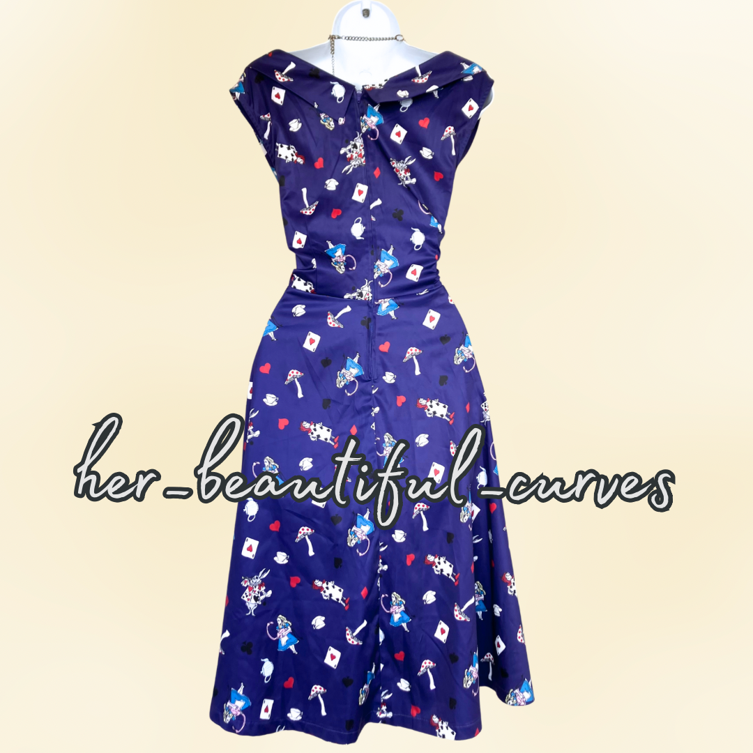 LINDY BOP ALICE IN WONDERLAND 50s VINTAGE STYLE OCCASION PARTY DRESS SIZE 14