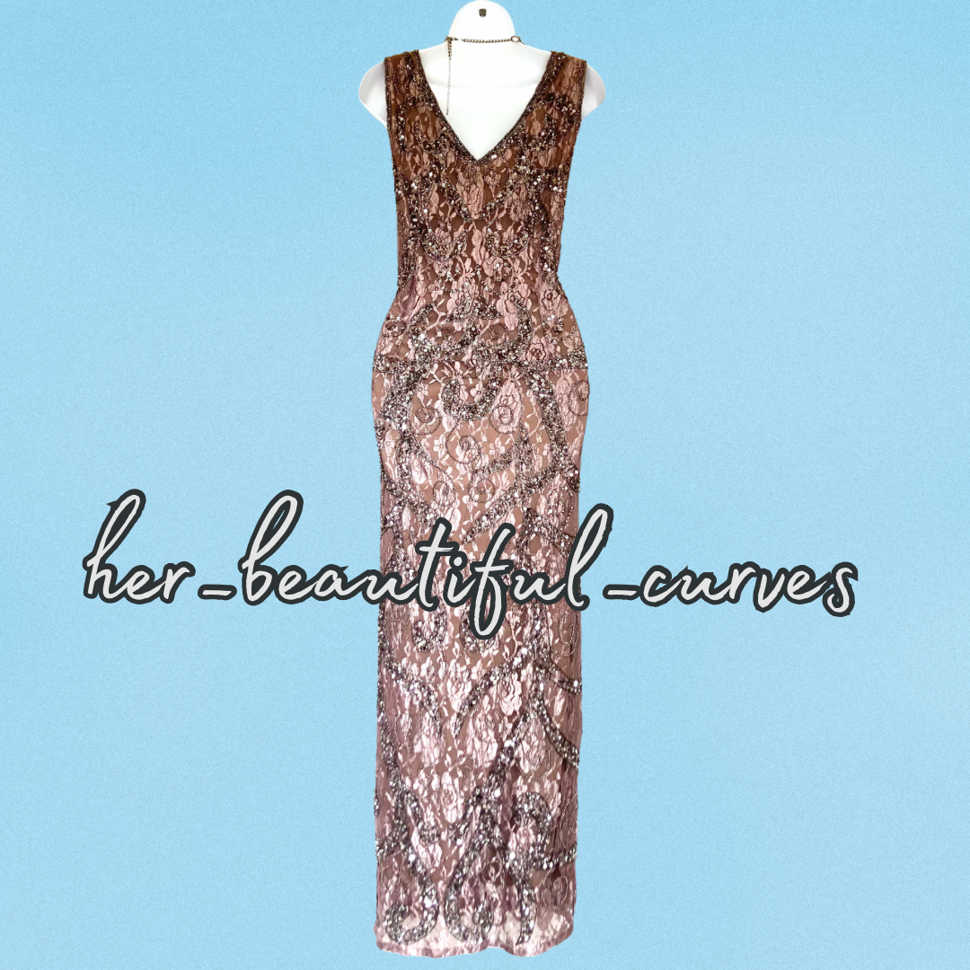 PISARRO NIGHTS BEADS SEQUINS EMBELLISHED WEDDING OCCASION PARTY DRESS SIZE 18
