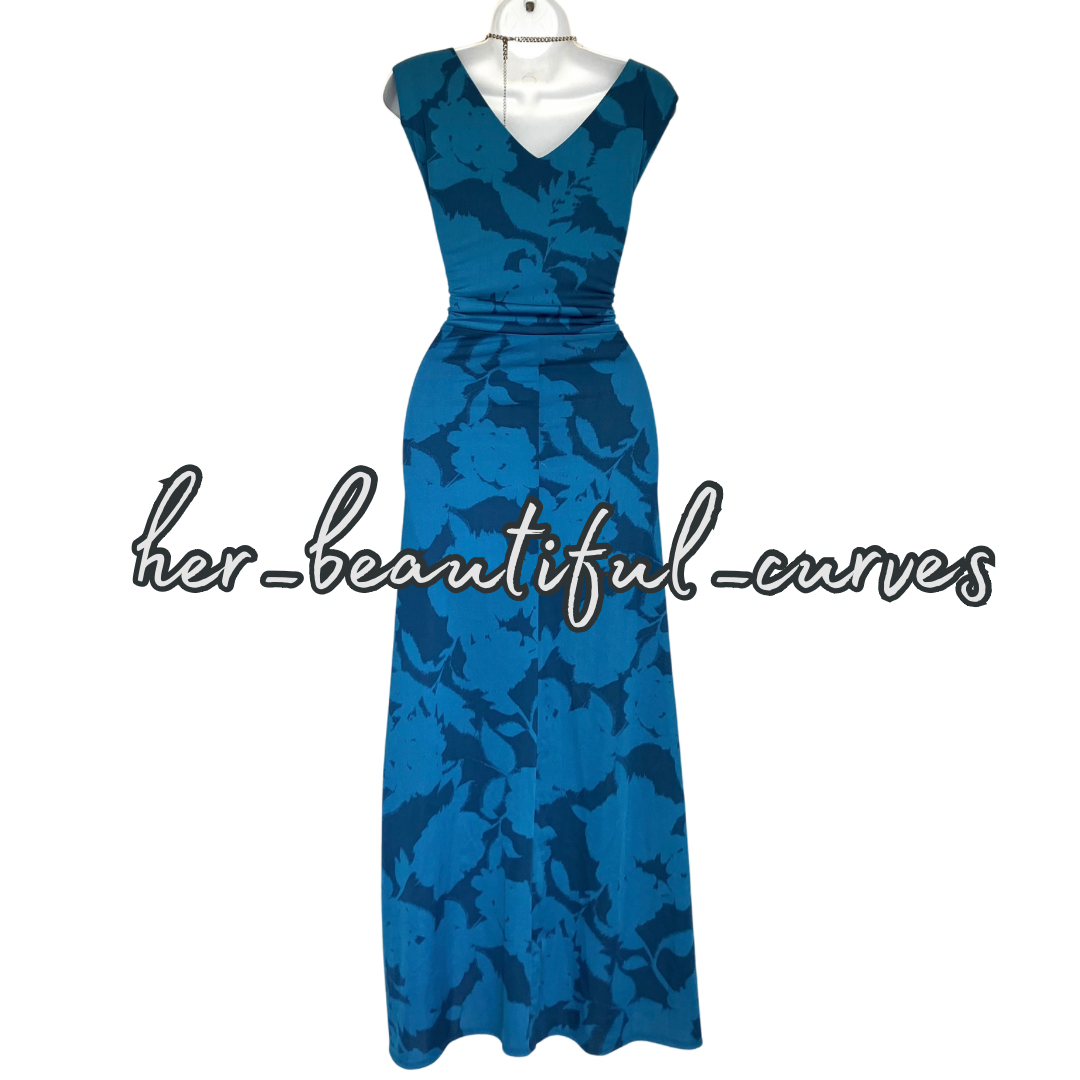 PORTRAIT EMPIRE LINE FLORAL PRINT MAXI JERSEY OCCASION PARTY DRESS SIZE 24