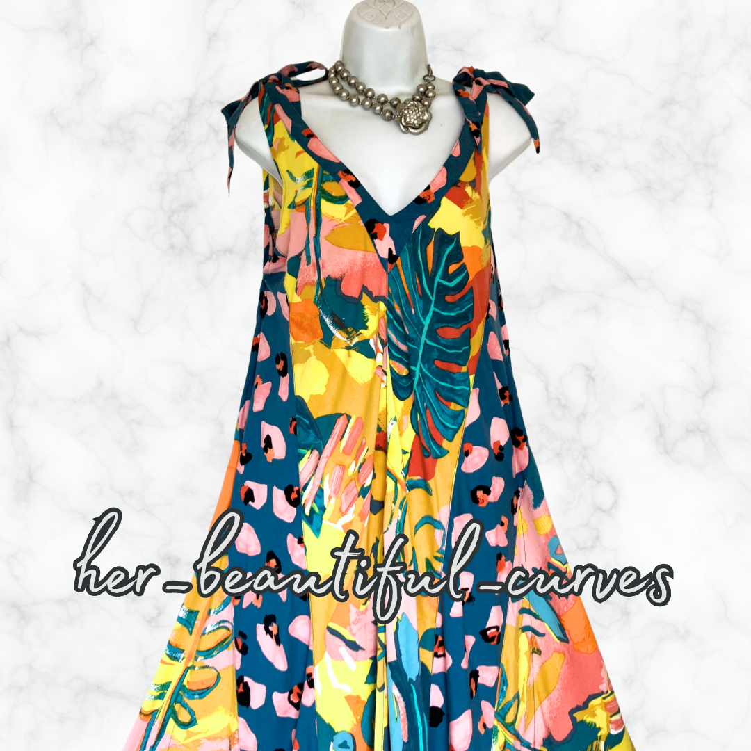 MONSOON ART DECO FLORAL HANDKERCHIEF HEM OCCASION PARTY DRESS SIZE L SIZE 16