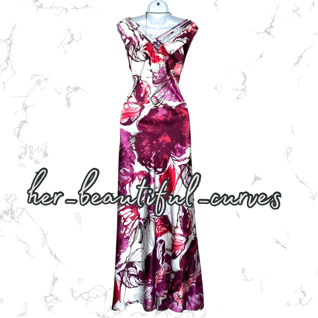 ANN HARVEY FLORAL MAXI WEDDING OCCASION PARTY DRESS SIZE 18 with matching shawl
