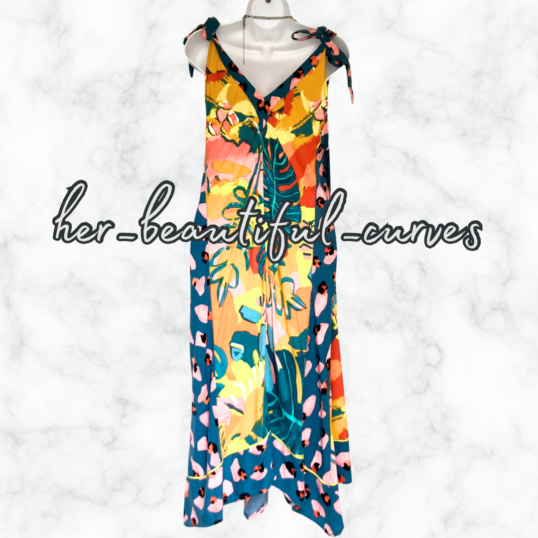 MONSOON ART DECO FLORAL HANDKERCHIEF HEM OCCASION PARTY DRESS SIZE L SIZE 16