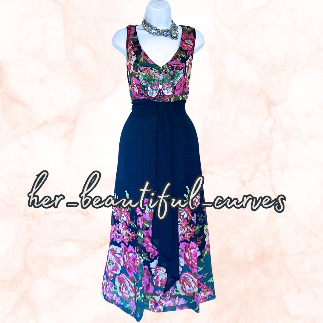 JOANNA HOPE SEQUINED BUTTERFLY & FLORAL WEDDING OCCASION PARTY DRESS SIZE 16