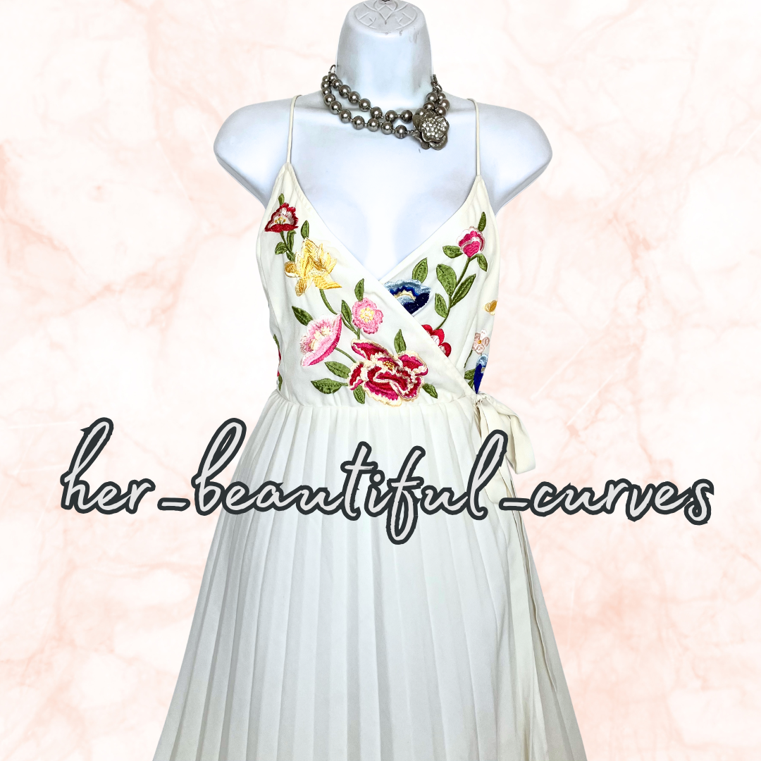 ASOS EMBROIDERED FLORAL PLEATED REAL WRAP OCCASION PARTY DRESS SIZE 18 fits 16